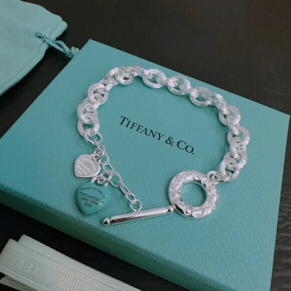 Tiffany & Co. Statement Silver Bracelet with Blue Heart - Picture 1 of 4
